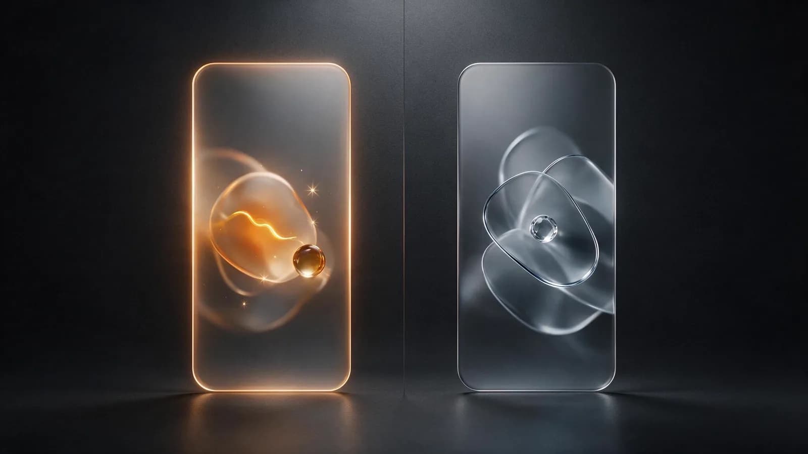 Two glowing vertical video frames side by side, representing a PropReel and Reel-E listing video compared
