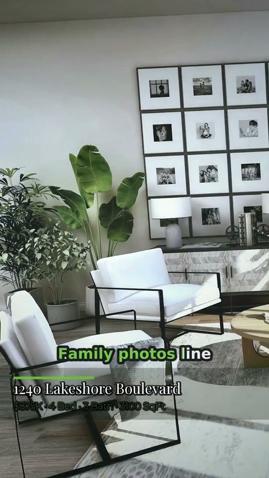 PropReel listing reel — living room with a gallery wall