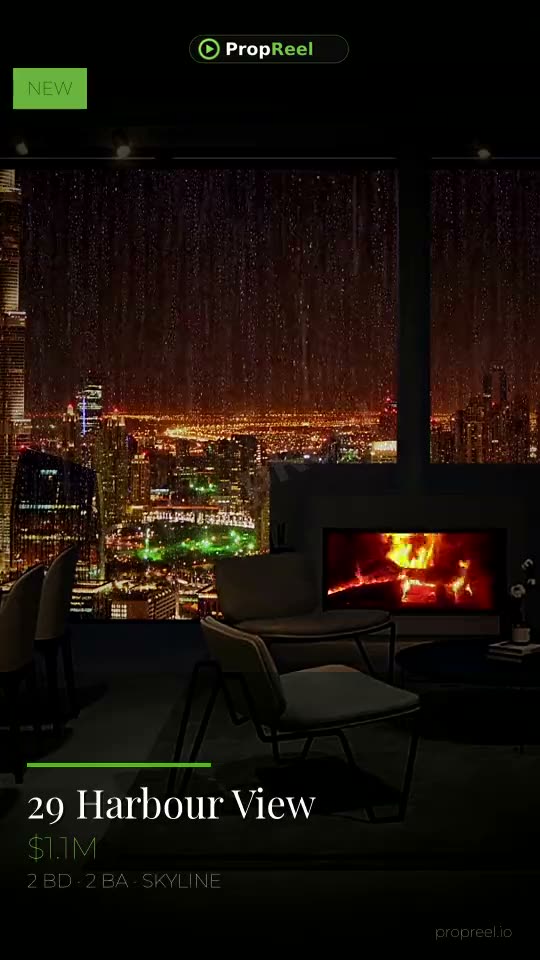 PropReel listing reel — city apartment with skyline view